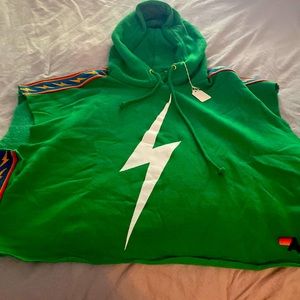 Aviator Nation Kelly Green Bolt Stripe Sleeveless Cropped Hoodie